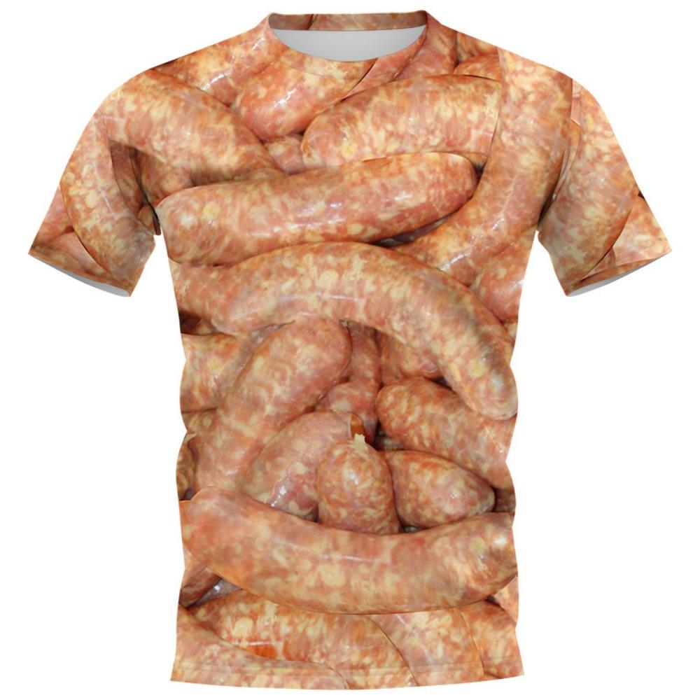 Funny Sausage Food 3D Print T-Shirts Men Women Casual O-Neck Short Sleeve T Shirt Oversized Harajuku Y2k Tops Tees Kids Clothing