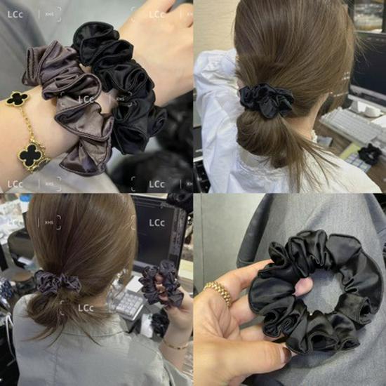 Korean Satin-Feel Black Edge Hair Tie: High Elasticity Hair Accessory for Women