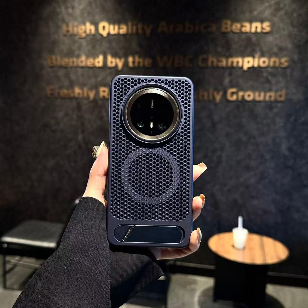 Suitable for Huawei Mate70Pro Metallic Paint Hollow Honeycomb Heat Dissipation Magnetic Pura70 Invisible Bracket Mobile Phone Case