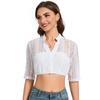 Women Lace Short Shirt Stand Collar Button Front Vintage Style Tops See-through Lace Oktoberfest