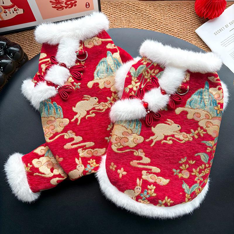 Winter and Autumn Dog and Cat New Year Formal Wear Thick and Warm Cotton Coats for Pets, Pet Clothing Accessories
