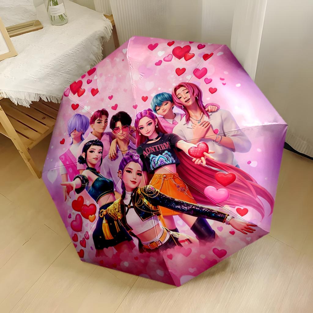 1pz Ombrello Automatico da Esterno Kpop Compatto Design a 8 Stecche Plastica Ferro Resistenti Ombrello Resistente per Uso Quotidiano Ombrello con Fantasia Vivace Ombrello Regalo Festival