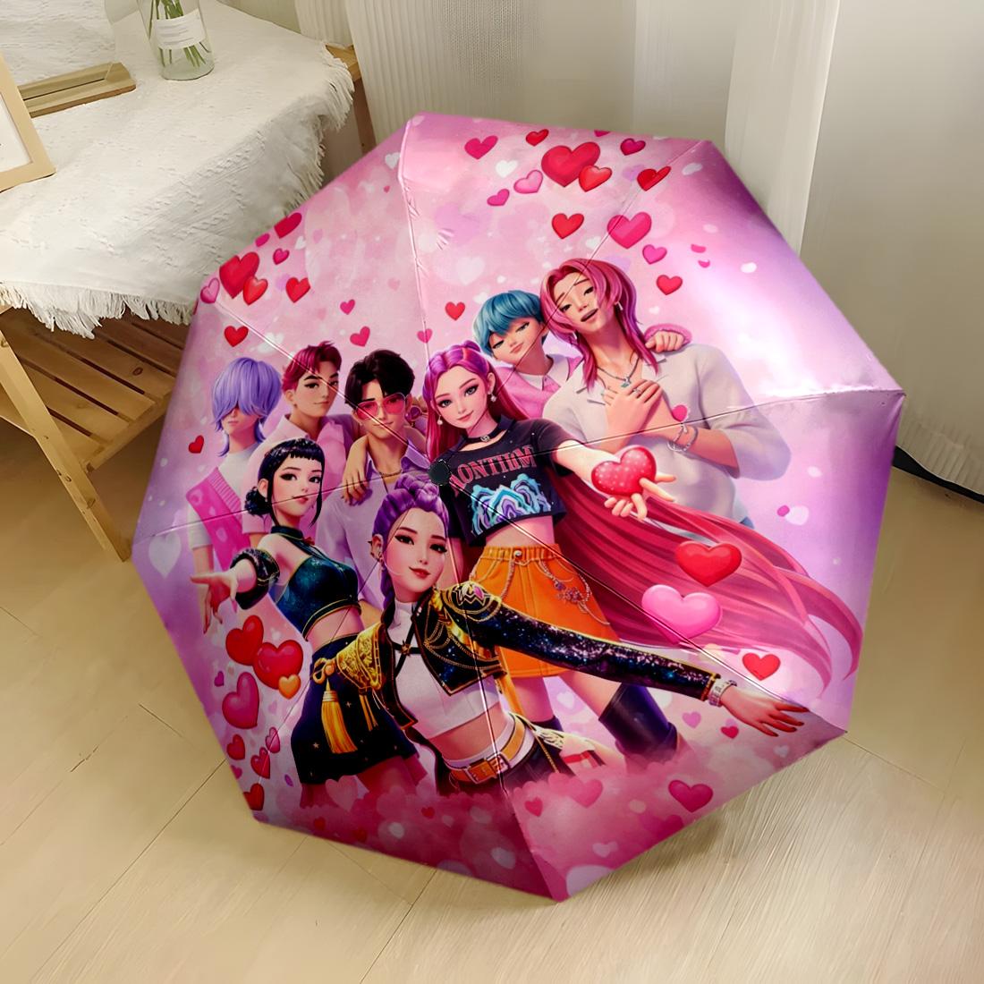 1 Stück Kpop Outdoor Automatischer Regenschirm Kompakt 8 Rippen Design Langlebiger Kunststoff Eisen Langlebiger Alltags-Regenschirm Lebendiges Muster Regenschirm Geschenk Festivals