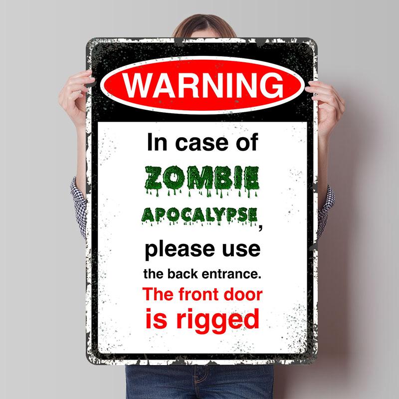 Zombie Apocalypse Warning Sign Printed Poster Customized Wall Art Retro Vintage Metal Tin Signs for Home Decor Living Room Items