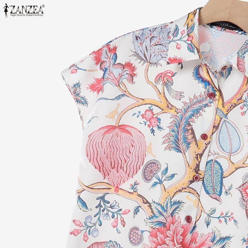 ZANZEA Women Short Sleeve Print Blouse and Long Pants Casual Two Piece Suit Sets