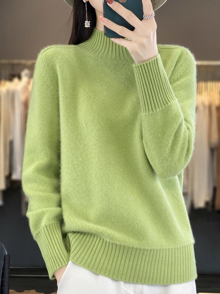2025 Autumn/Winter Women's Thick Pure Wool Half-High Collar Knit Sweater