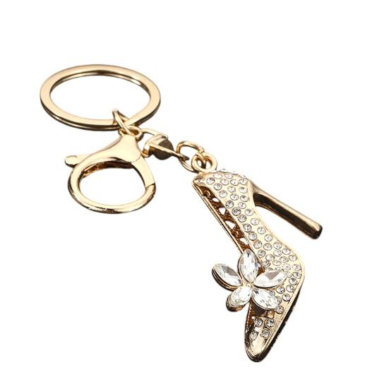 Keychain Pendant Sparkling Rhinestones High Heels Charm Key Chain with Lobster Clasp Electroplated Key Holder Bag Accessory