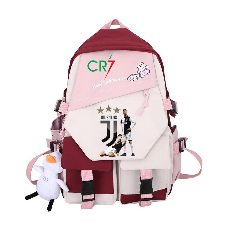 Animation CR7 Print Color Blocking Backpack Simple Niche School Bag for Male and Female Students Long Distance Travel Bag
