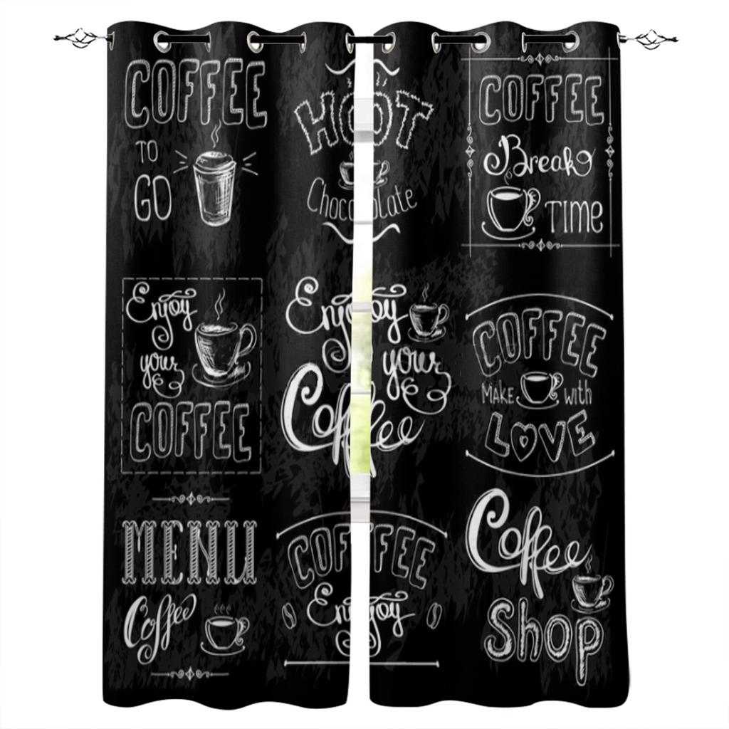 Cafea Text Graffiti Fundal Negru Perdele pentru Fereastră pentru Sufragerie Dormitor Decor Interior Bucătărie pentru Draperii