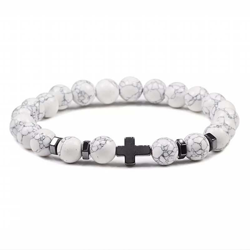 8mm Matt Türkis & Lavastein Perlen Herrenarmband