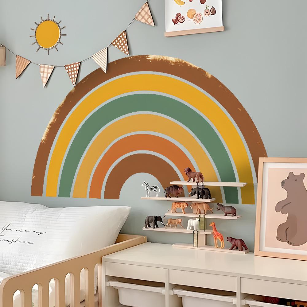 Fun-L026 Cartoon Halbkreis Regenbogen Sonne Schlafzimmer Wohnzimmer Einkaufszentrum Hintergrundwand Verschönerung Wandaufkleber Aufkleber