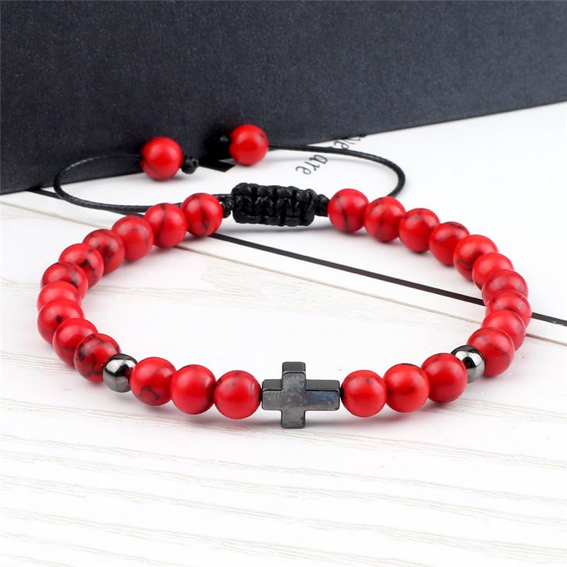 Brățară cu mărgele cruce turcoaz țesută manual: Bijuterii sportive pentru bărbați în stil european și american