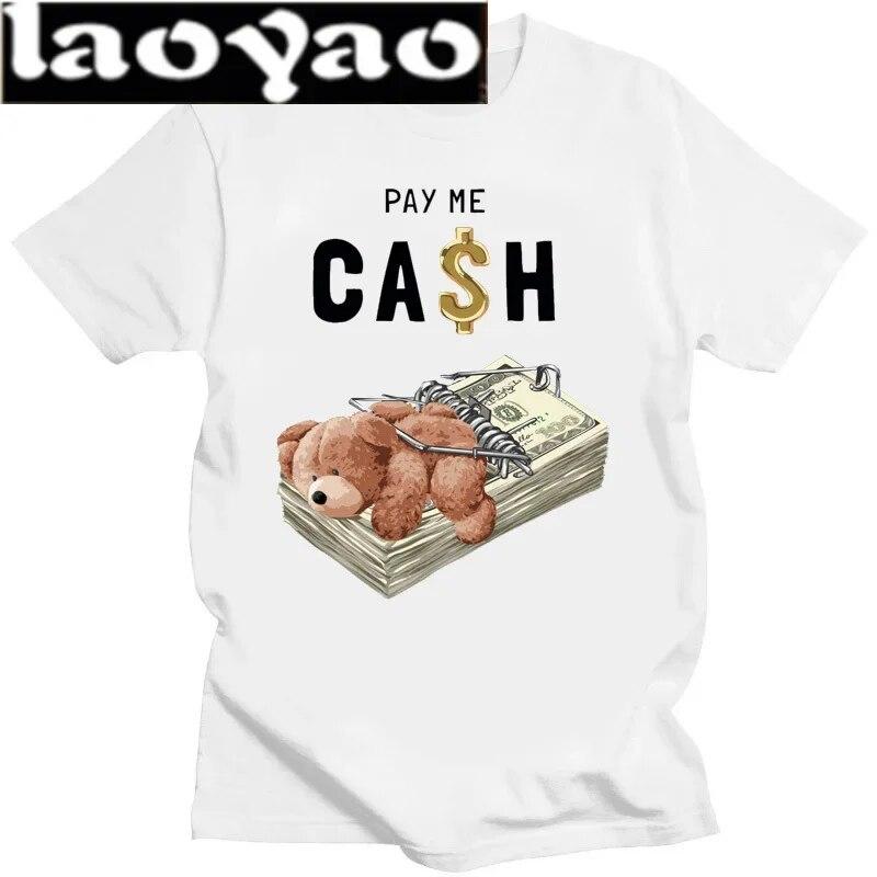 Tricou cu imprimeu cu ursuleț de pluș cu bani Tricou unisex pentru femei.