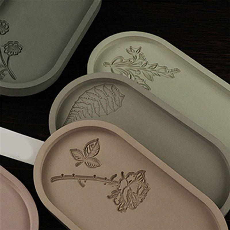 M-Modern-7 Piece Oval Storage Tray Cement Silicone Mold Pallet Mold Milky White Resin Concrete Plaster Mould