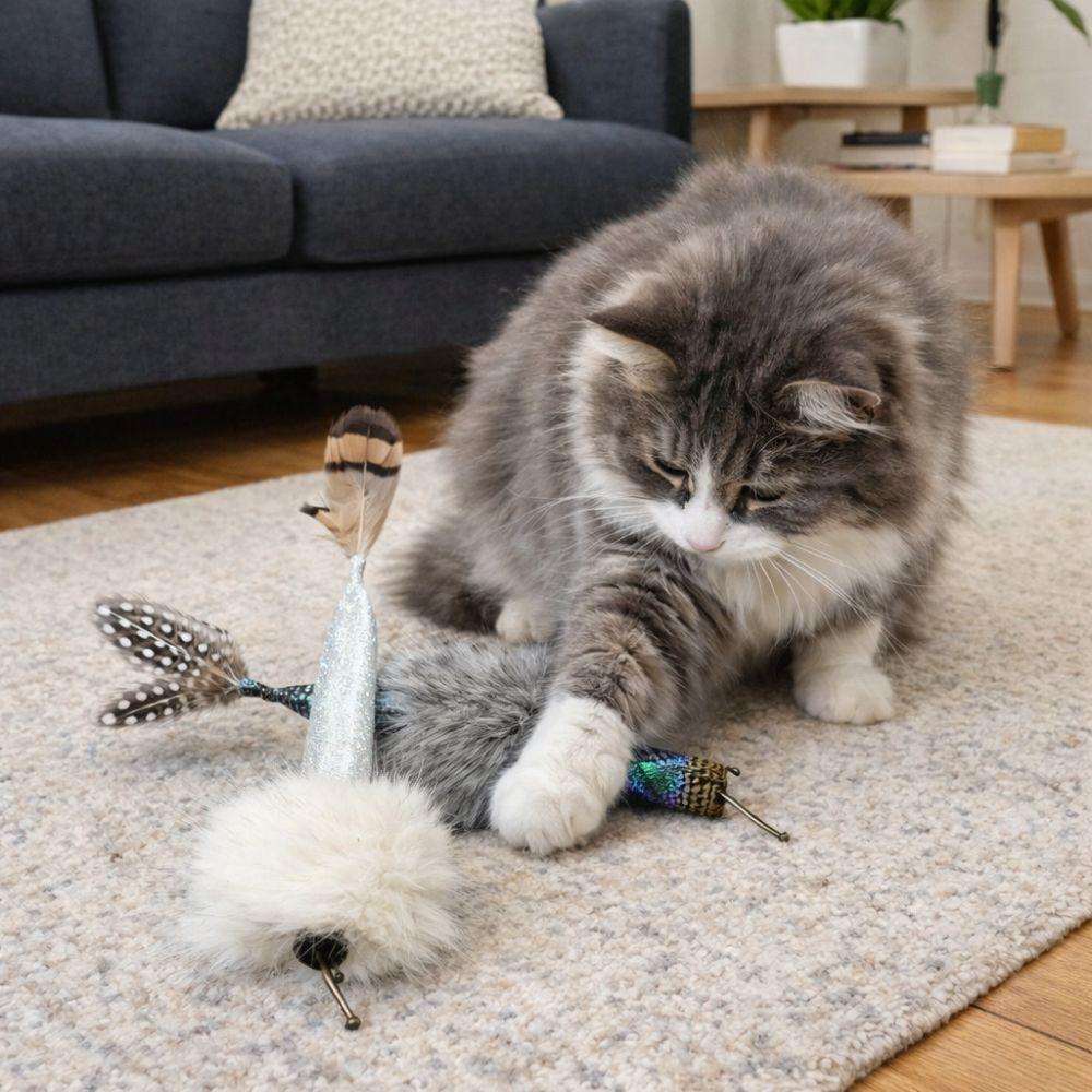 2 Pieces Bite Resistant Cat Teaser Stick Replacement Head Mermaid Shape Polyester Interactive Cat Toys with Sound