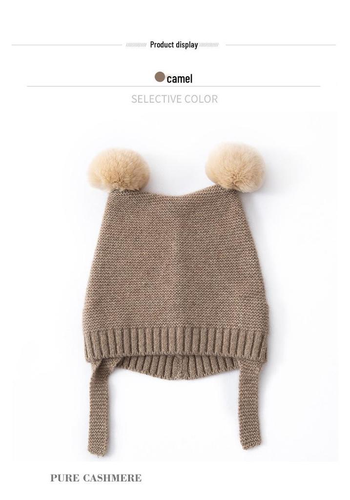Women's 100% Pure Cashmere Pom-Pom Hat - Warm, Cute Lace-Up Ear Protection for Autumn/Winter