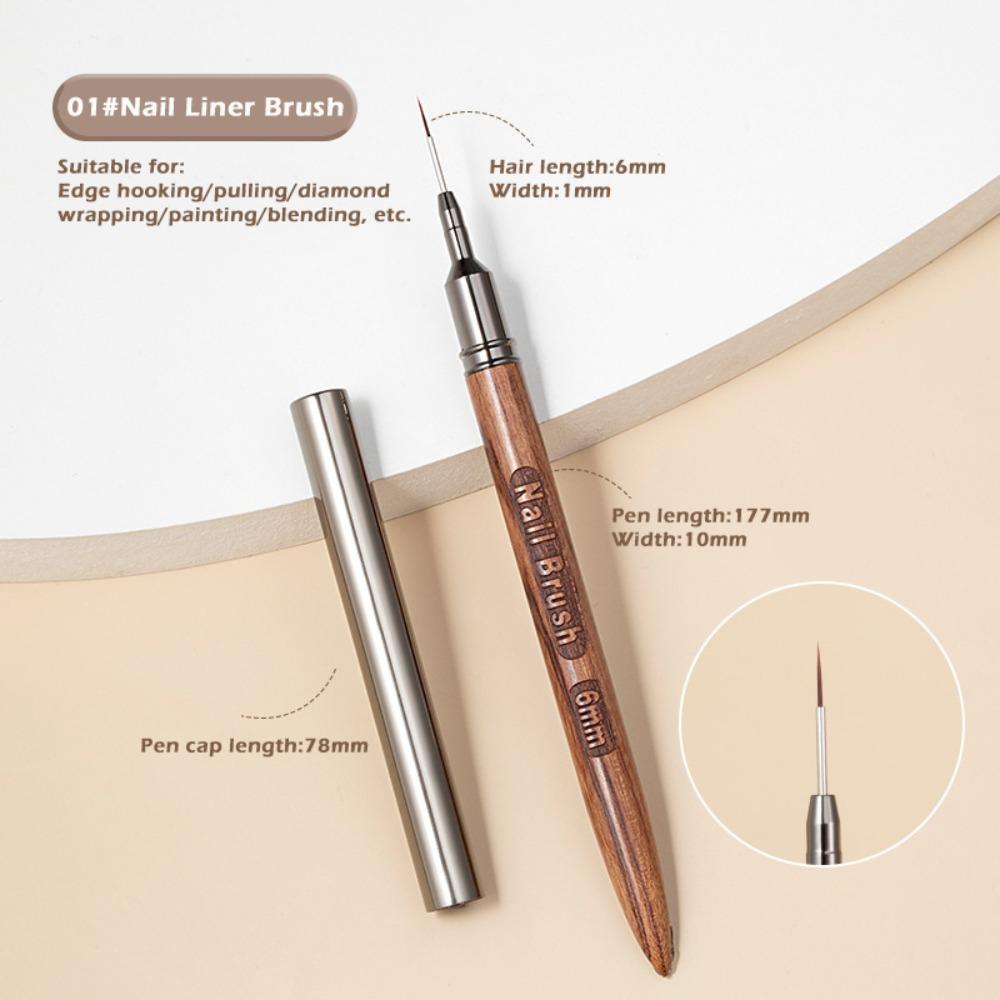 6/9/12/15/18mm Nail Liner Brush Sandalwood Pole Professional Fine Detail Nail Brush Nail Art Painting Brush Nail Painting