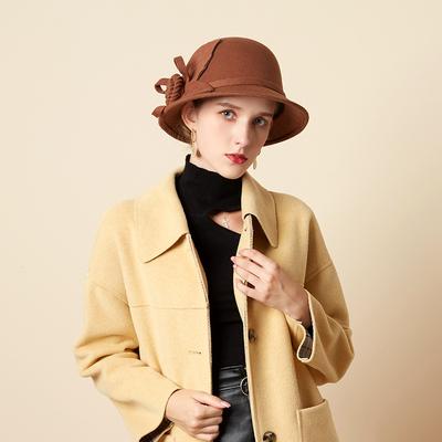 Sombrero Dama Otoño E Invierno Sombrero de Copa de Lana Sombrero de Moda Flor de Moda Cálido Sombrero de Cubo