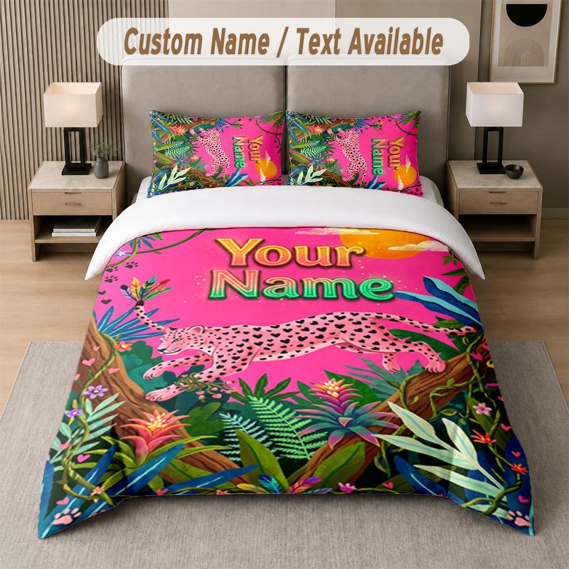 Set Biancheria da Letto 3 Pezzi Tema Leone Tigre Leopardo 1 Lenzuolo Sotto con Angoli & 2 Federe Biancheria da Letto Personalizzata per la Casa
