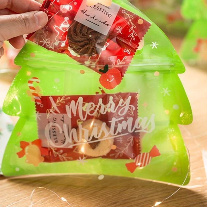 10pcs Plastic Xmas Ziplock Packaging Bag DIY Childen Christmas Gift Toys Jewelry Sugar Snack Candy Bag Portable Storage Pouches