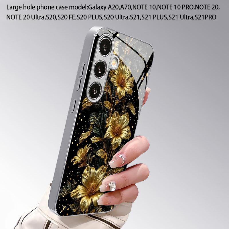 Metal Floral Pattern 2D Phone Case for Samsung S26 S25 S24 S23 S22 S21 S20 A56 A36 A16 - Electroplated Glass Protective Cover