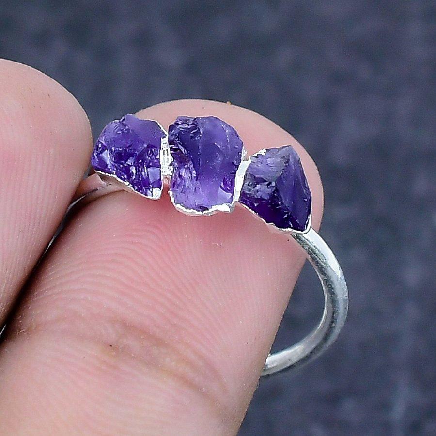 Natural Amethyst Rough 925 Sterling Silver Jewelry Ring Size Adjustable ETC-13662