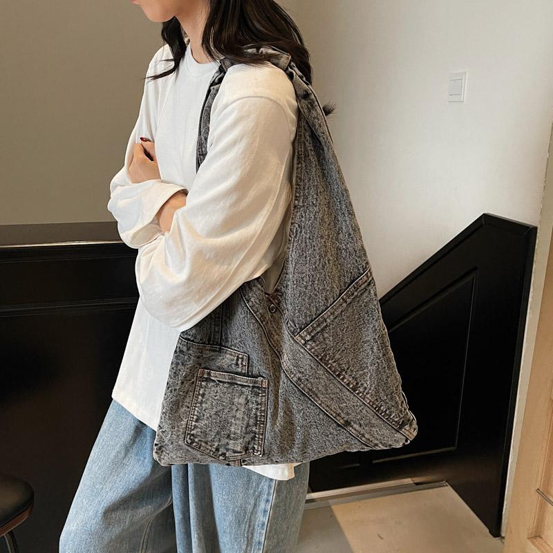 Women's Denim Tote Bag Fashiable Oversized Shoulder Bag Casual Everyday Canvas Style Handbag
