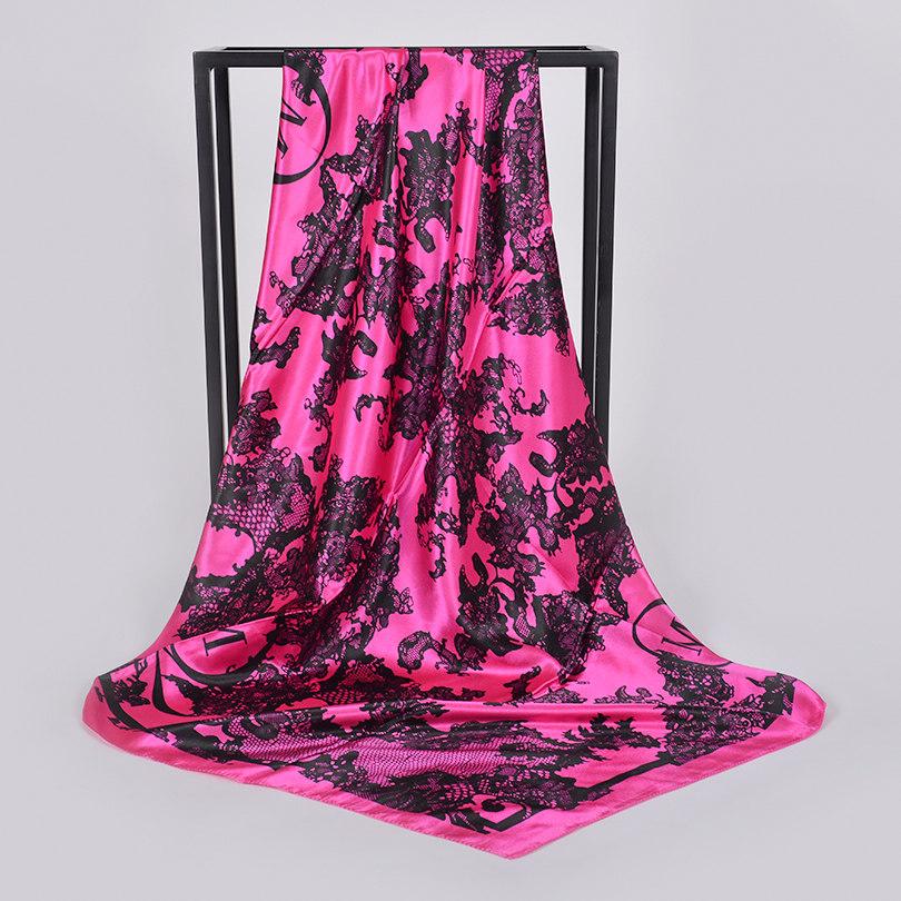 

[BYSIFA] Scarf Hijab New Ladies Grey Red Square Scarves Wraps Fashion Floral Design Satin Silk Scarf Shawl Pink Blue 90*90