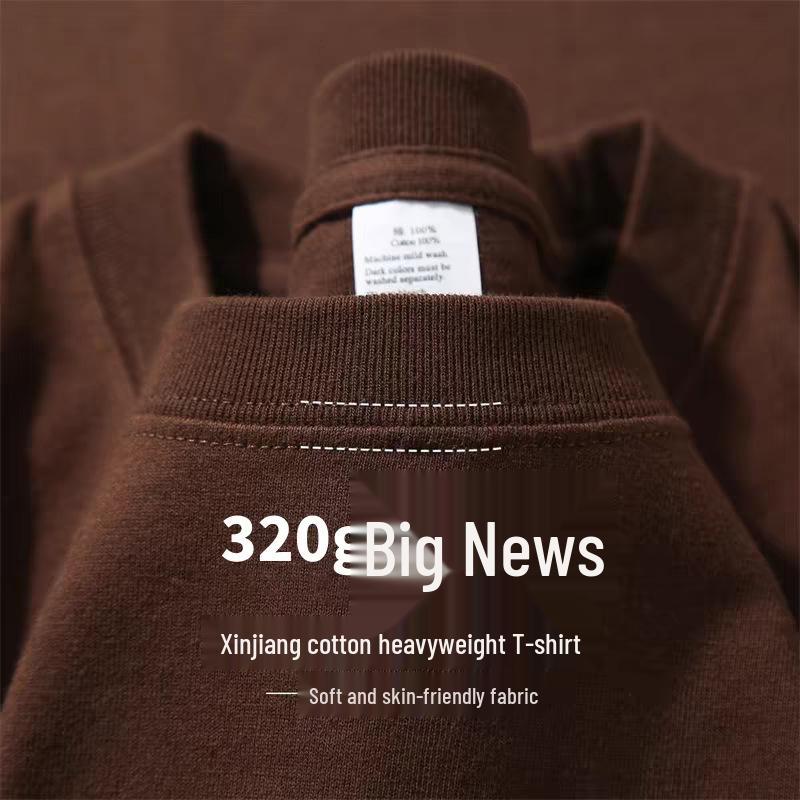 320g Heavyweight American Style Pure Cotton Unisex T-shirt - Thick, Non-Transparent, Summer Loose Fit, Pure White