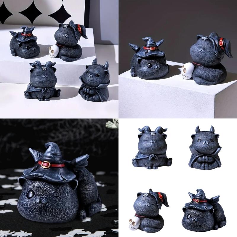 Resins Magics Cats Figurine Halloweens Decoration for Shelf Desktop Spookys Home Ornament