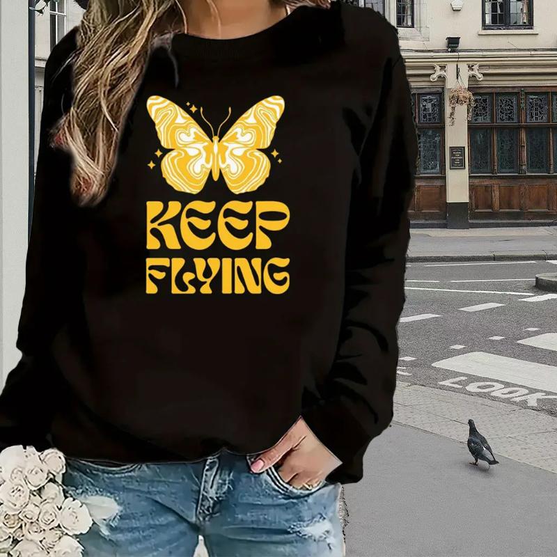 Топы для женщин с принтом бабочек и надписей — фото 3