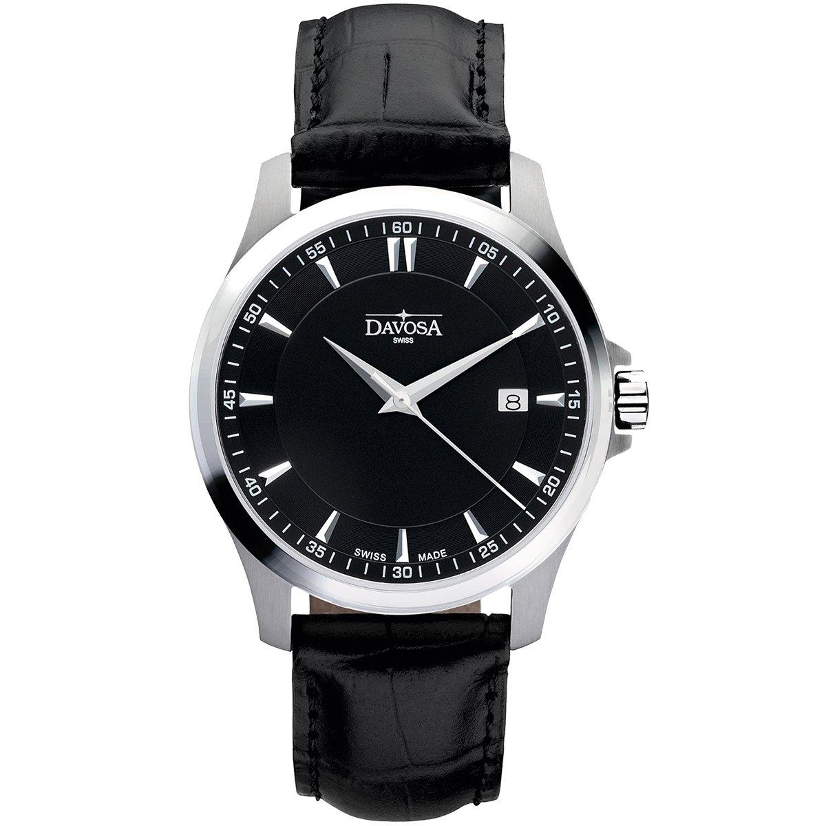 

DAVOSA 3 10 ATM Water Classic Swiss [DAVOSA] Watch, Hands, Date, Resistant, Quartz, Made, 162.466.55 чорний
