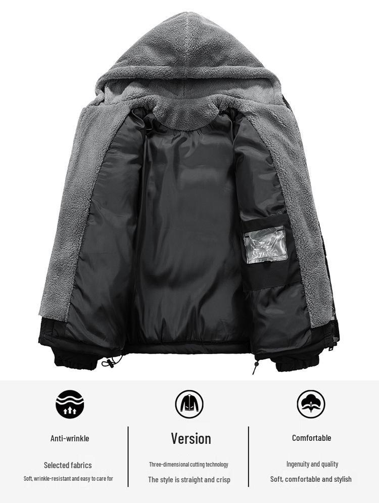 Men's Plus Size Hooded Cotton Fleece Jacket - Warm, Cold-Resistant, Padded for Autumn/Winter 2025.