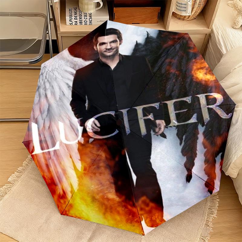 Lucifer Supernatural Drama Poster Automatic Umbrella Suitable Travel Portable Umbrella Outdoor Sun Shading Umbrella Gift Daily Essentials