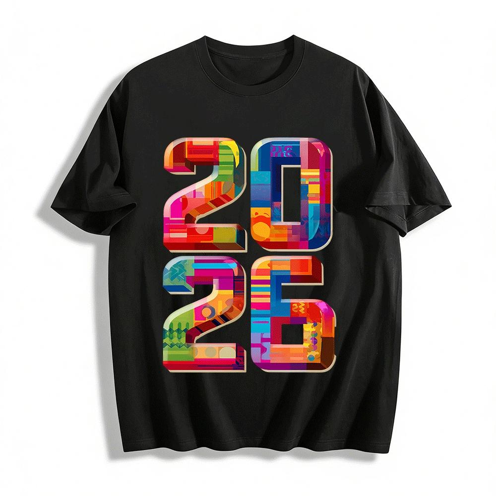 

2026 Trendy Colorful Art Number Print Casual Versatile Top Pure cotton T-shirt XXS