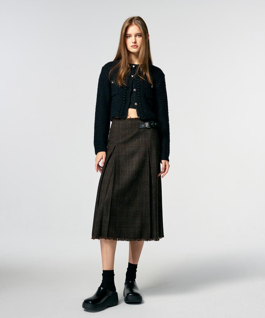 Etmont Buckle Pleated Fringe Skirt Brown