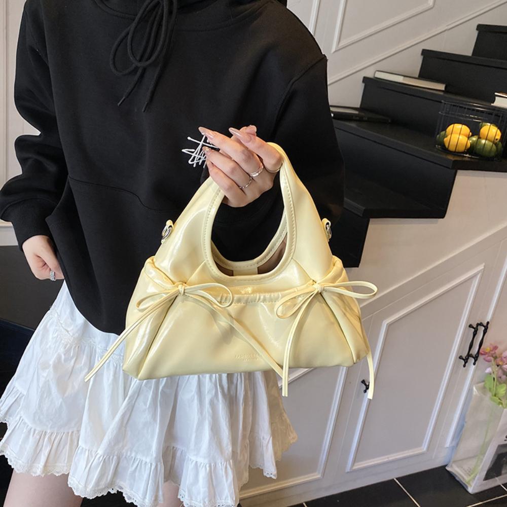 Korean Style Ballet Core Ruched Bow  Bag For Women Fashi Shoulder Crossbody Bag Elegant Underarm Hobo Bag Niche Handbag