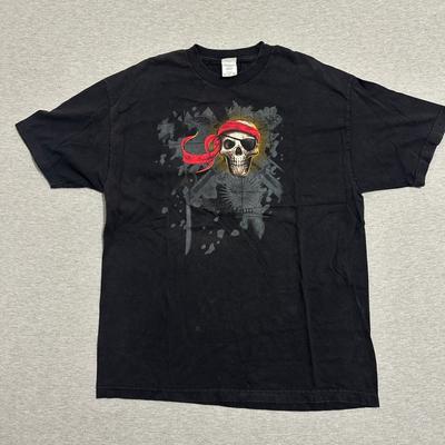 Alstyle Pirate Skull Graphic T-Shirt Short Sleeve Tee Black Faded Mens XL Unisex T-Shirt