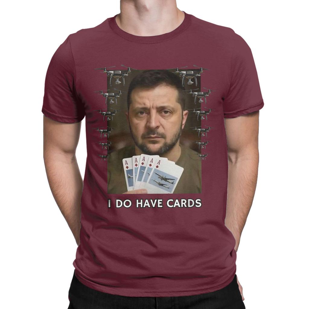 Ukraine I Have Cards Zelensky Men T Shirts Ukrainian Humorous Tees Short Sleeve Crew Neck T-Shirt 100% Cotton Plus Size Clothes