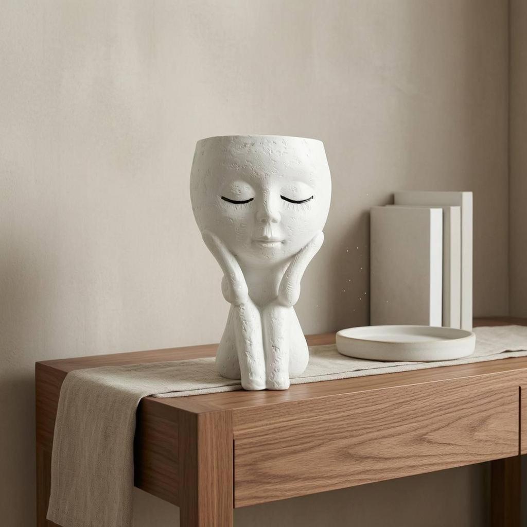 Seated Girl Vase Sculptural Resin Minimalist Home Decor