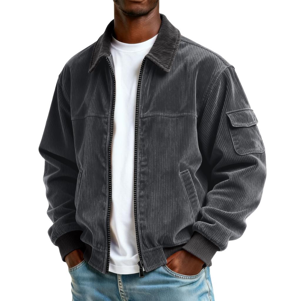 Men's Colorblock Corduroy Pocket Zipper Jacket Men's Plus Size Casual Sports Jacket