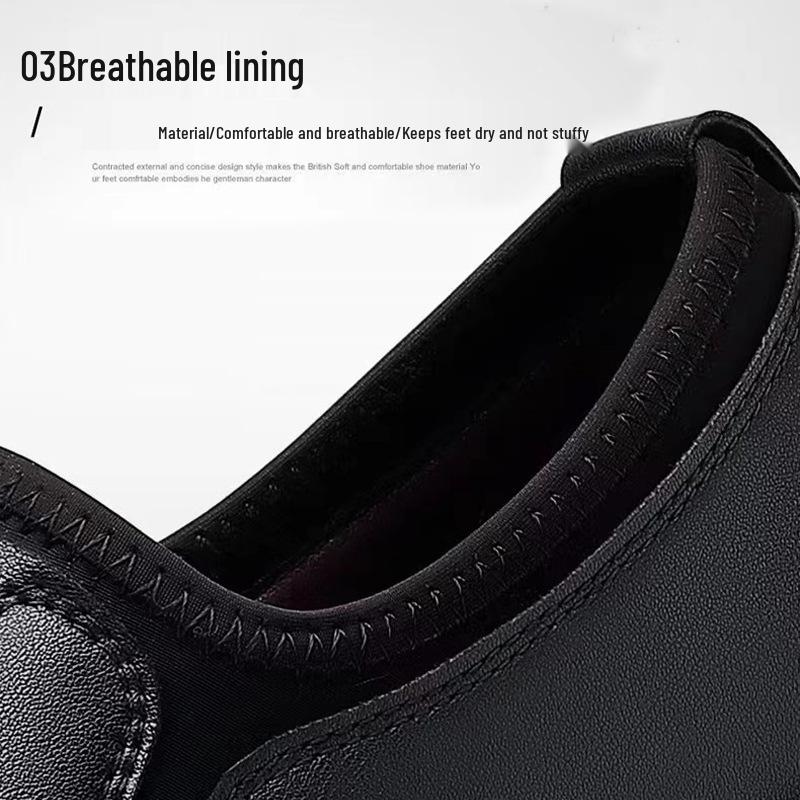 2026 Spring Men's Black Leather Slip-On Soft Sole Casual Shoes