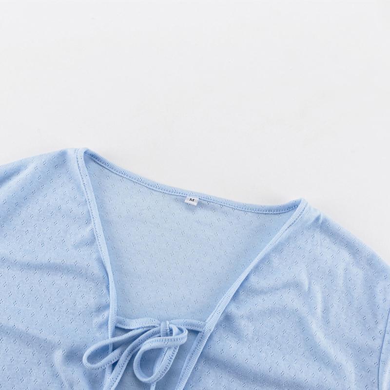 New Solid Color Knitted Jacquard Long Sleeve Open Umbilical Pajama Pants Two Piece Comfortable Home Clothes for Women