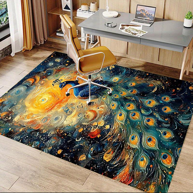 1pc peacock abstract Carpet Anti Slip Polyester Floor Mat for office.Bedroom