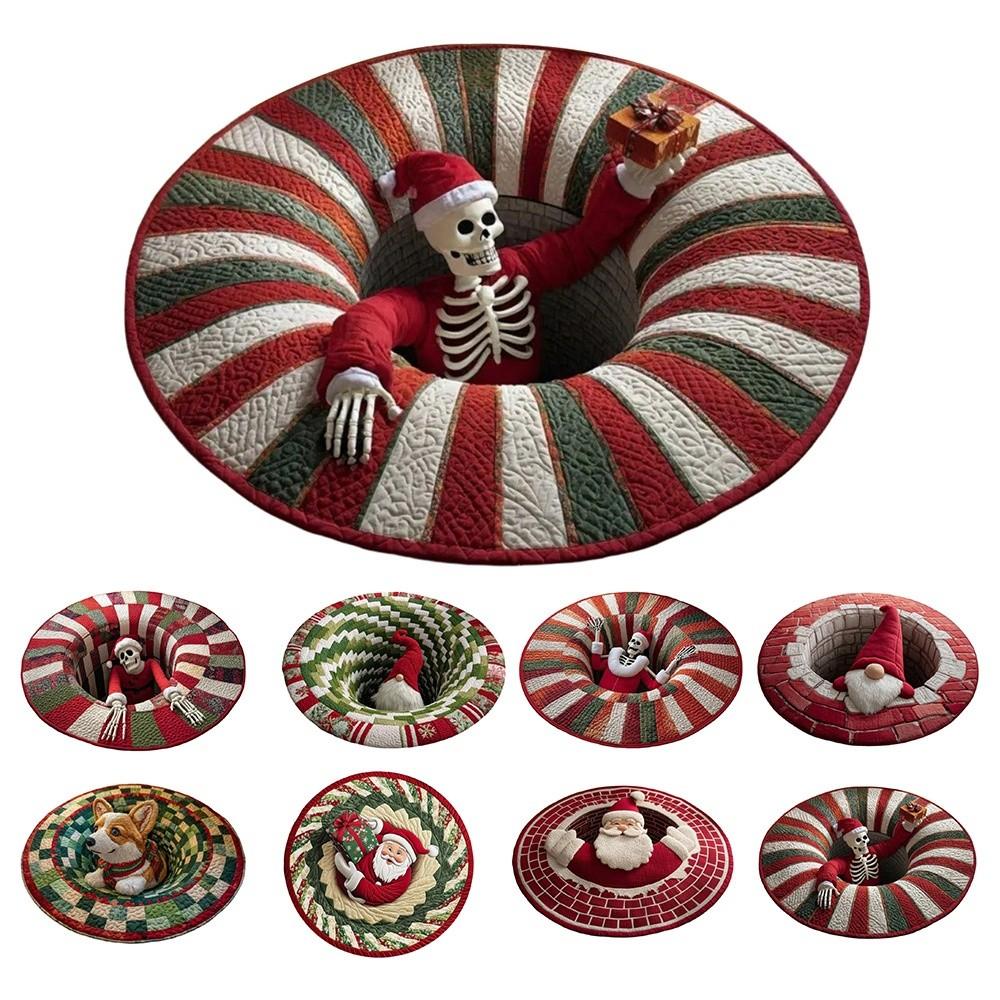 60*60cm Christmas Round Carpet 3D Special-shaped Red Santa Claus Floor Mat Anti-Slip Crystal Velvet Entrance Carpet Home Decor