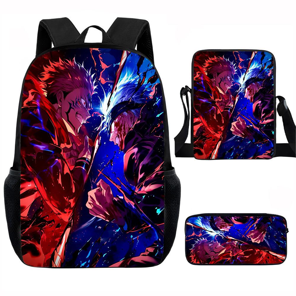 J-Jujutsu Kaisen 3pcs Set Backpack 40cm/15.7inch School Bags Shoulder Bag Pencil Case Computer Book Bag for Boys Girls Best Gift