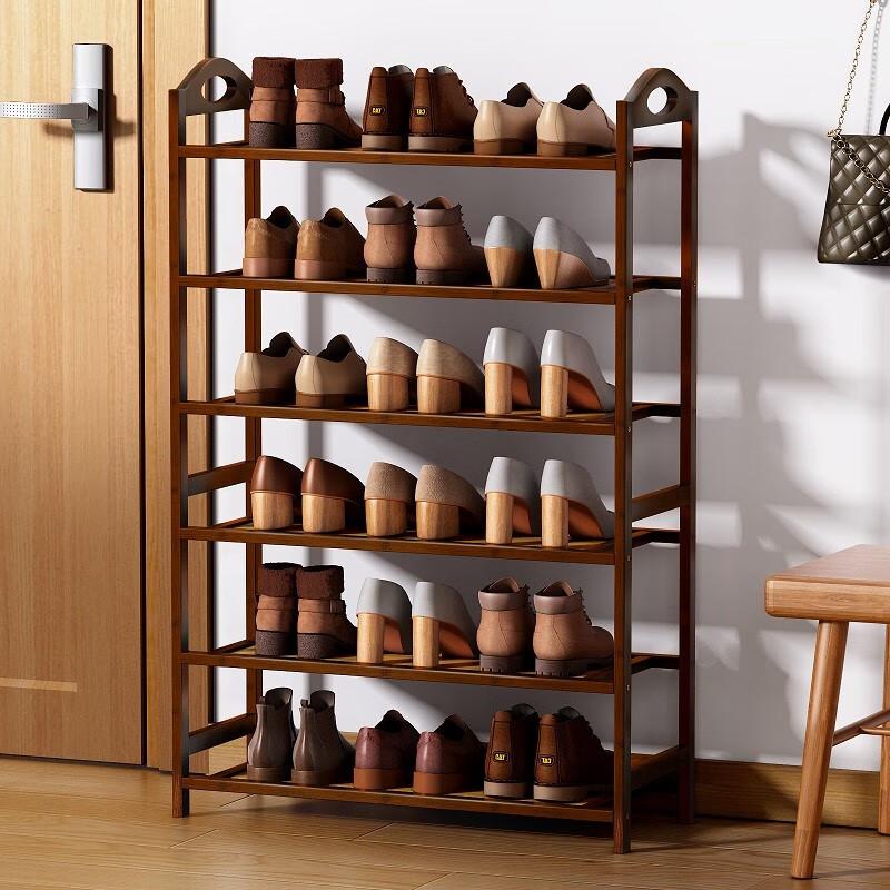 Multi layer shoe cabinet, shoe rack, home door, bamboo multifunctional, large capacity, simple, modern, brown storage rack