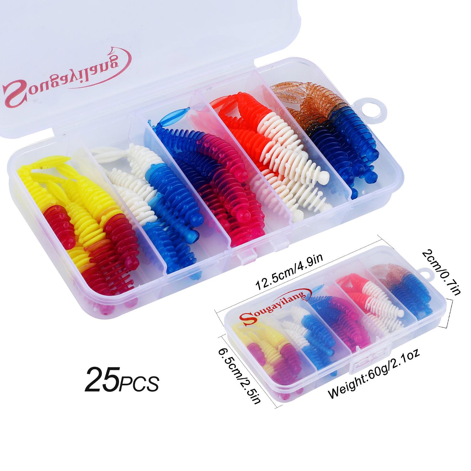 

Мягкие рыболовные приманки, 25 шт., мягкая рыболовная наживка из ПВХ, черви, 5 разных цветов, наживка для плавания 25pcs & box