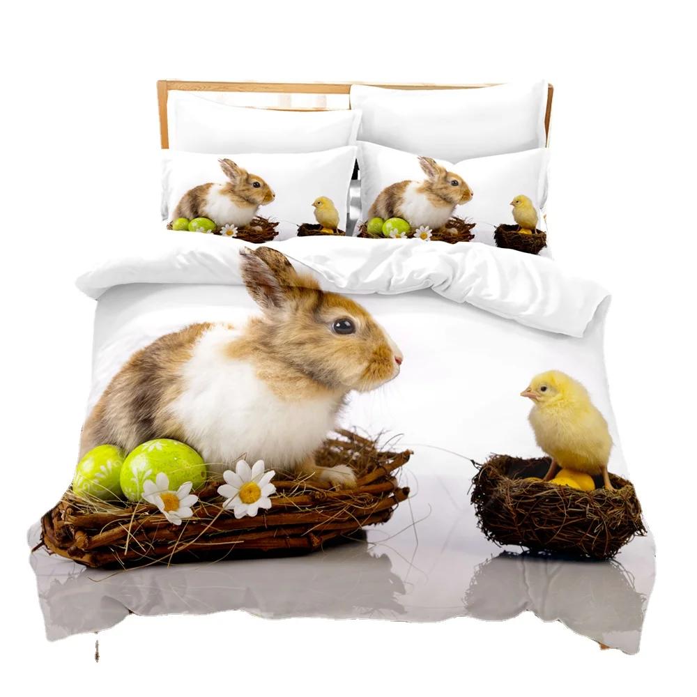 3D Print Litle Rabit Beding Soft with Soft Fabric Duvet Cover Set for Kid North America Home Textile Chinese Bed Cover Sets Pilowcases Carton New