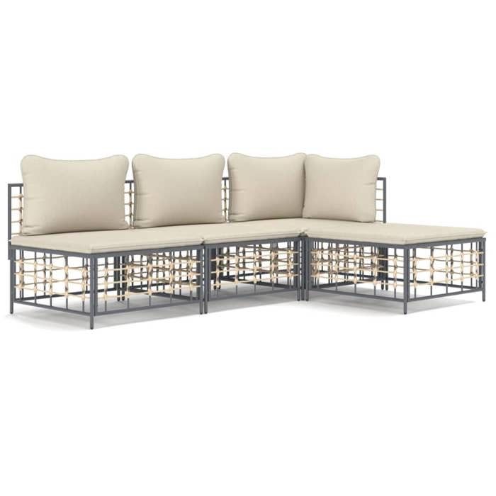 VidaXL Salon de Jardin 4 pcs avec Coussins, Mobiliers de Patio avec Dossier, Ensemble de Canapés, Meubles de Terrasse 3186730